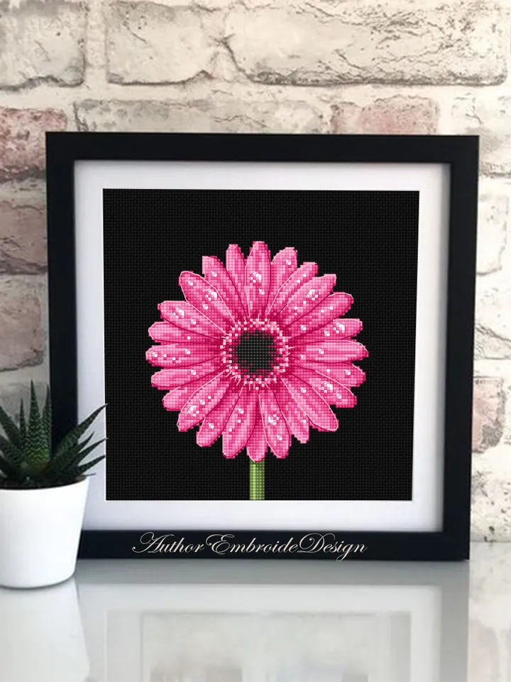 Gerbera daisy cross stitch pattern PDF download Pink flower cross stitch chart, Flower pattern digital PDF Mothers day gift, Home decor #P42