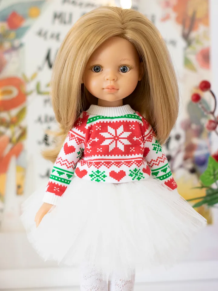 Christmas sweatshirt for Paola Reina doll, Siblies, 13" doll clothes, Christmas costume for dolls, Christmas outfit