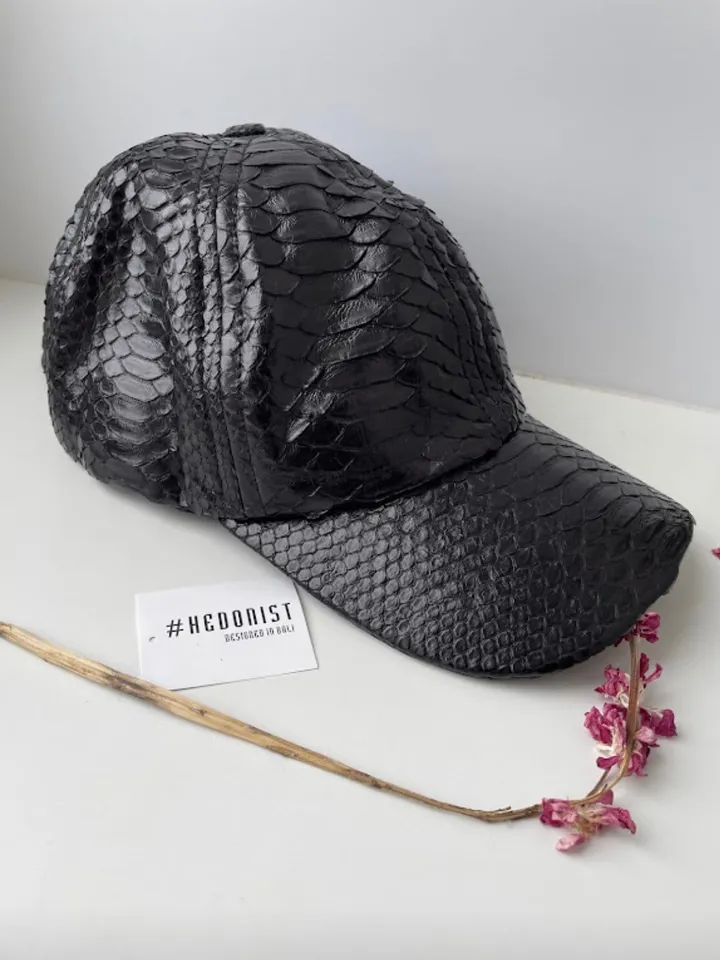 Genuine python skin women baseball cap | women accessories | exotic leather cap | genuine python skin | Black leather cap