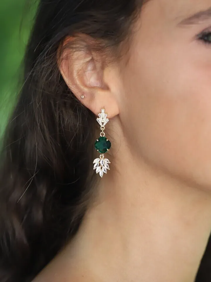 Art Deco Wedding Earrings , Emerald Green Vintage Retro Bridal Jewelry , Gatsby Wedding Earrings, Statement Chandelier Boho Wedding Earrings
