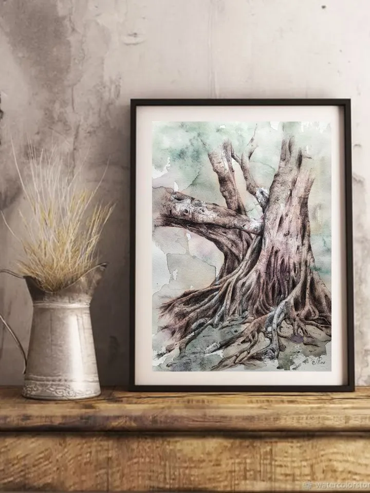 Original Watercolor Painting Tree Artwork Forest Painting