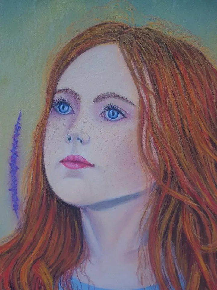Girl Painting Lavender Original Art Red haired Girl Woman Soft Pastel Painting