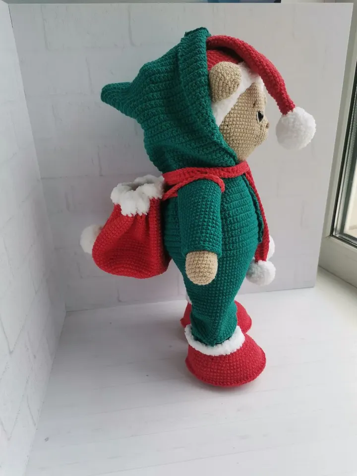 Christmas Teddy Bear crocheted in clothes, Christmas gift, interior toy