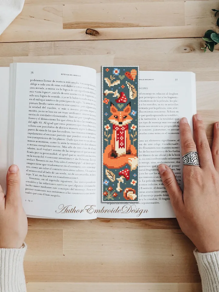 Animal bookmark cross stitch pattern PDF download Scandinavian folk fox cross stitch chart, Autumn bookmark pattern digital PDF #B426