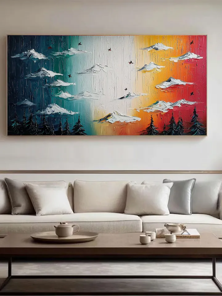 Original Impasto Landscape Painting, Textured Sky Art, Colorful Mountain Wall Art, 3D Canvas Art, Modern Nature Decor, Sunset Art,Home Decor