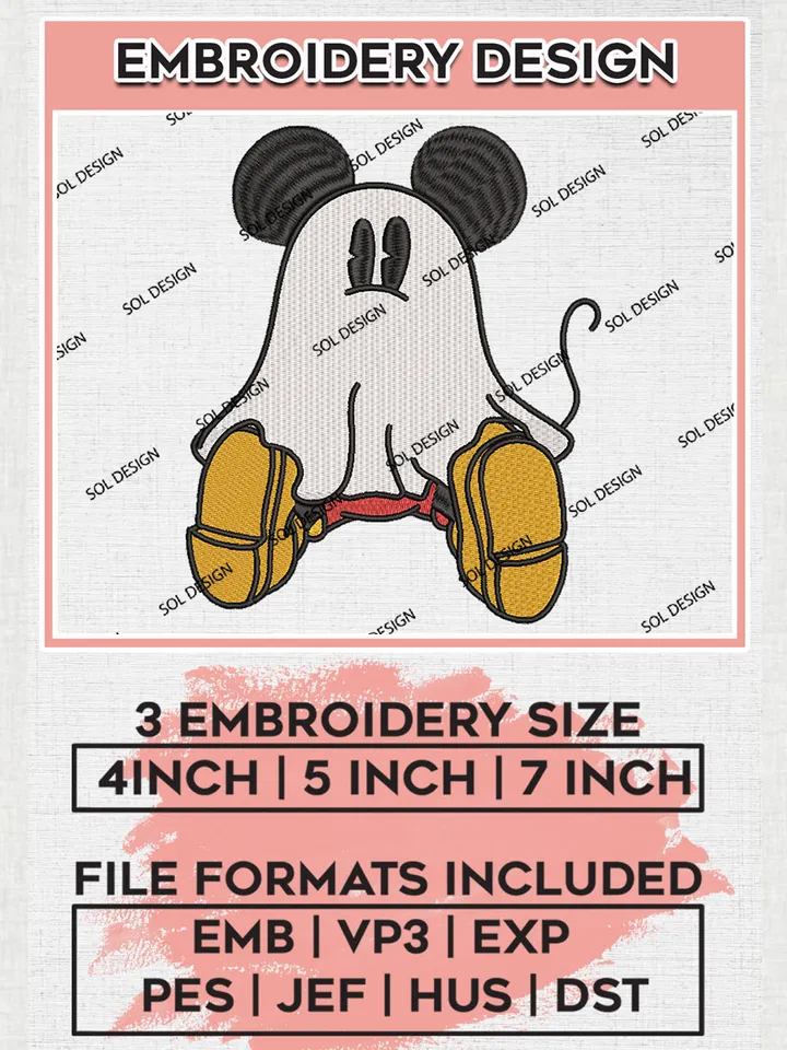 Halloween Mickey Mouse Cute Ghost Embroidery designs, Disney Halloween Machine embroidery designs, Cute Ghost embroidery files, Trick Or Treat Machine Embroidery Digitized Pes Files, Digital Download