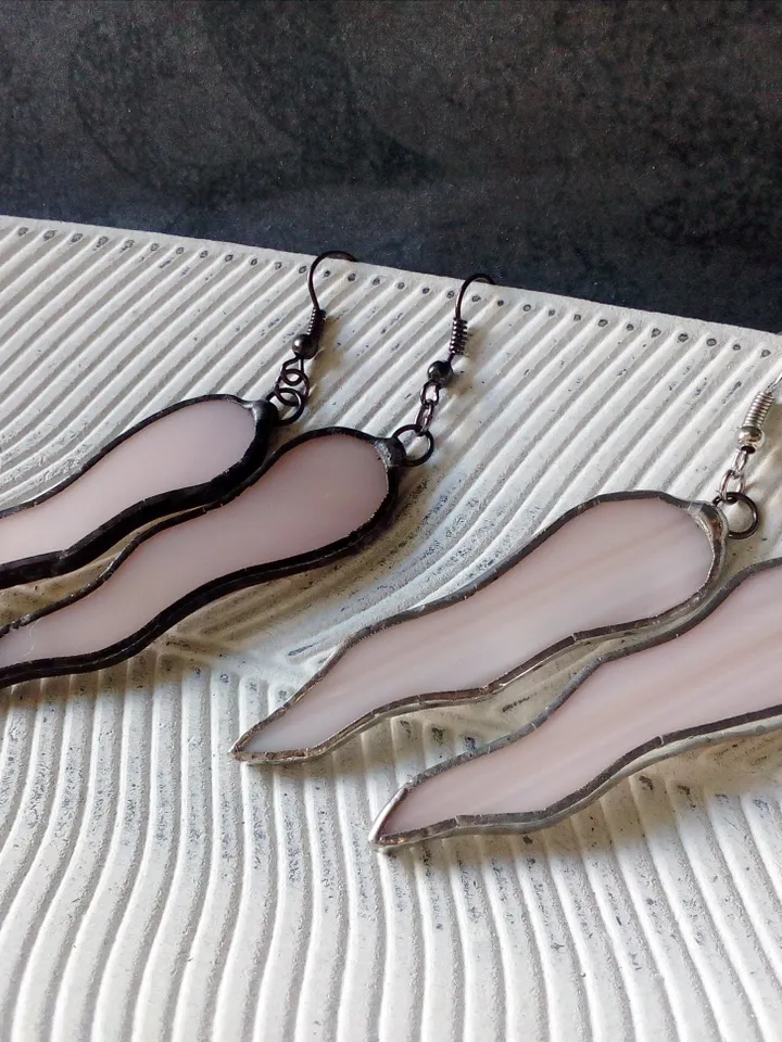 Octopus tentacle earrings, milk glass Dangle earrings, simple stained glass, Wavy curved earrings