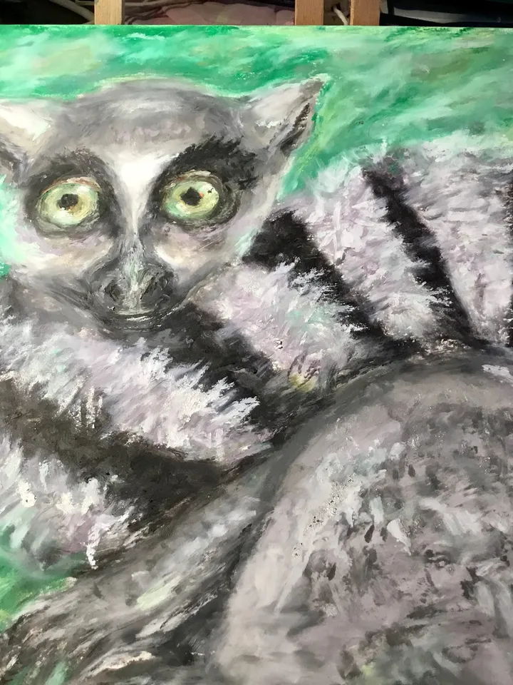 Lemur oil pastel painting,original animals painting,funny animals wall art,kids room decoration,lemur paintings gifts,affordable artwork.
