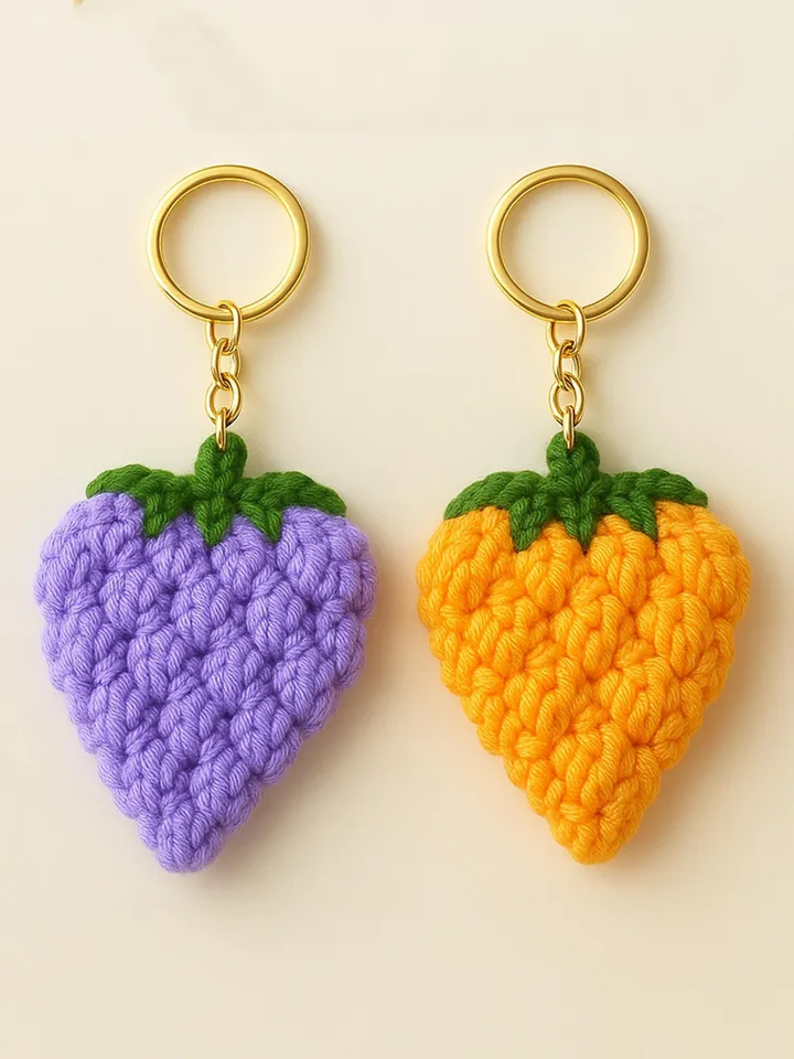Crochet Berry Keychain PDF Pattern, Amigurumi Strawberry Keyring DIY Tutorial, Handmade Fruit Bag Charm Crochet Pattern Digital File