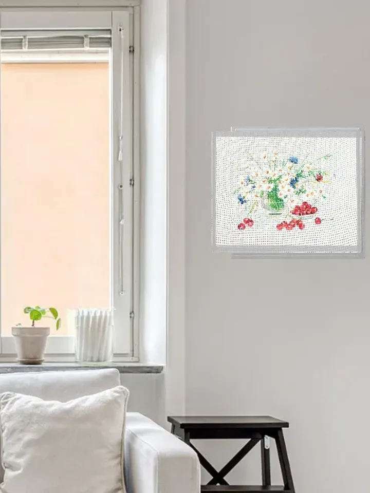 Daisies and cherry painting. Finished embroidery birthday, Mother's Day gift