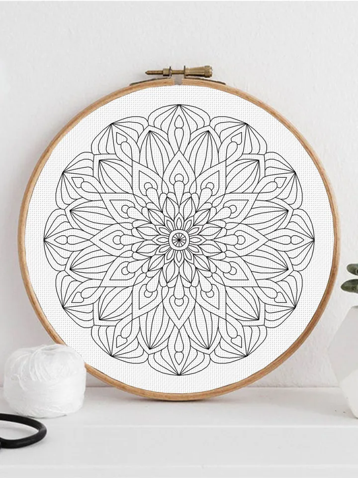 Floral mandala blackwork pattern PDF Backstitch chart Mandala ornament, Blackwork mandala embroidery download PDF, Blackwork embroidery #W26
