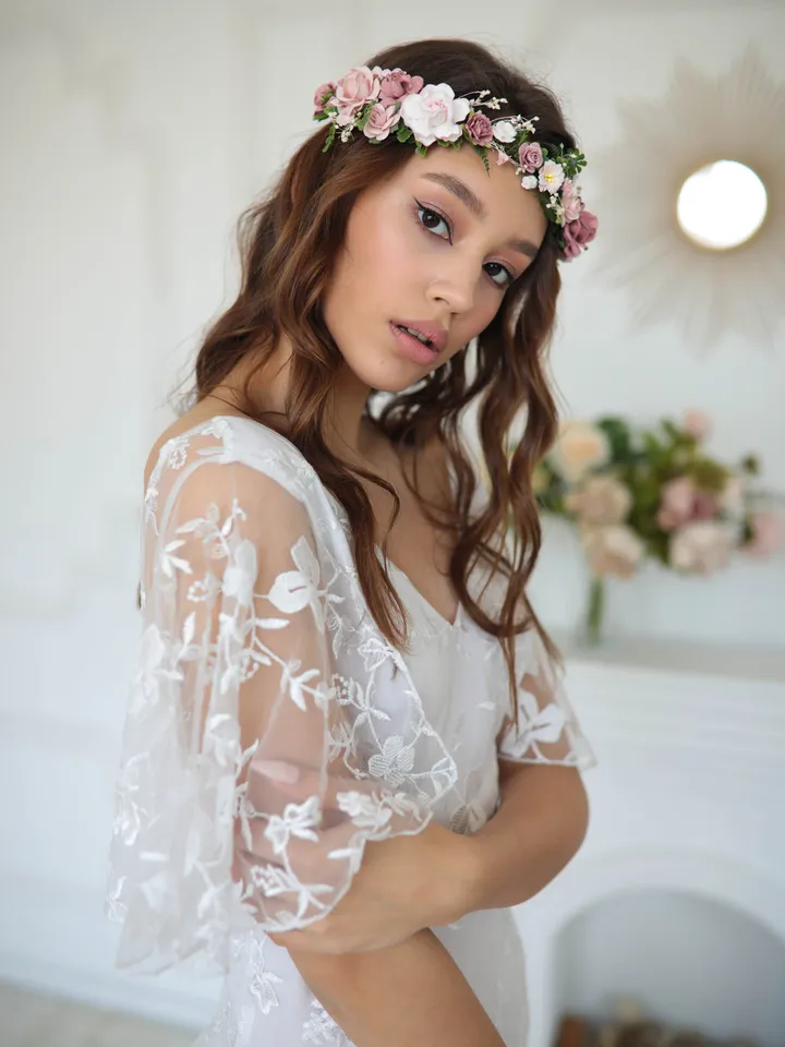 Flower crown, Dusty rose flower crown, Wedding flower crown, Bridal flower crown, Bridesmaids crown