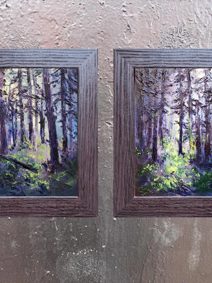 Forest Original Painting Set of 2 Small Oil Painting Abstract Landscape