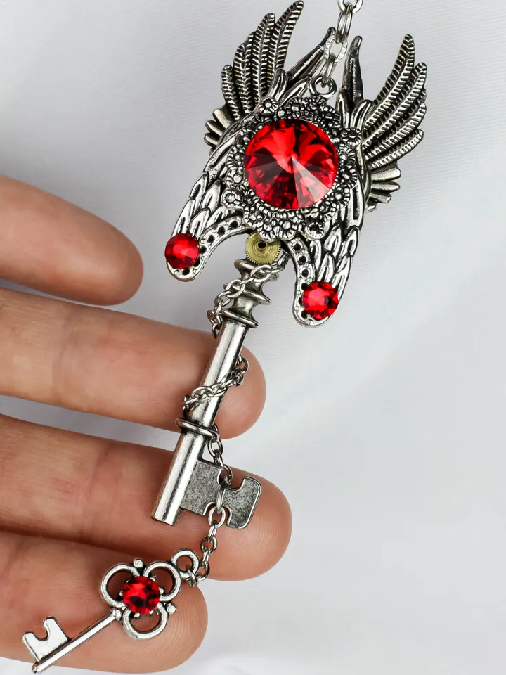 Vintage Gothic Key Pendant with Swarovski Crystals