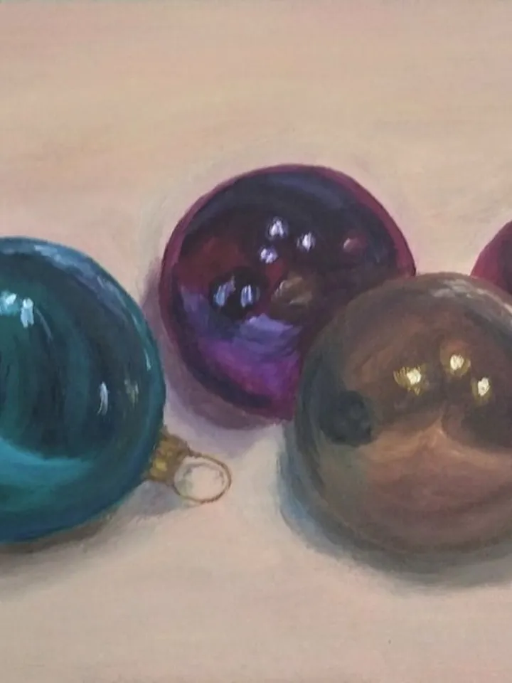 Glass Balls Oil Painting Original Art Winter Holiday Christmas Tree Toys Handmad