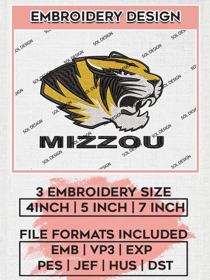 NCAA Mizzou Tigers Logo Machine Embroidery Design, NCAA Missouri Tigers Team Design Design files, NCAA Team Embroidery Designs, NCAA Machine Embroidery Designs, Digital Download