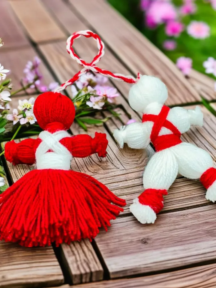 Martenitsa Yarn Doll Ornament Pattern, Baba Marta Crochet PDF tutorial, Traditional Bulgarian Spring Decor, Pizho and Penda Dolls