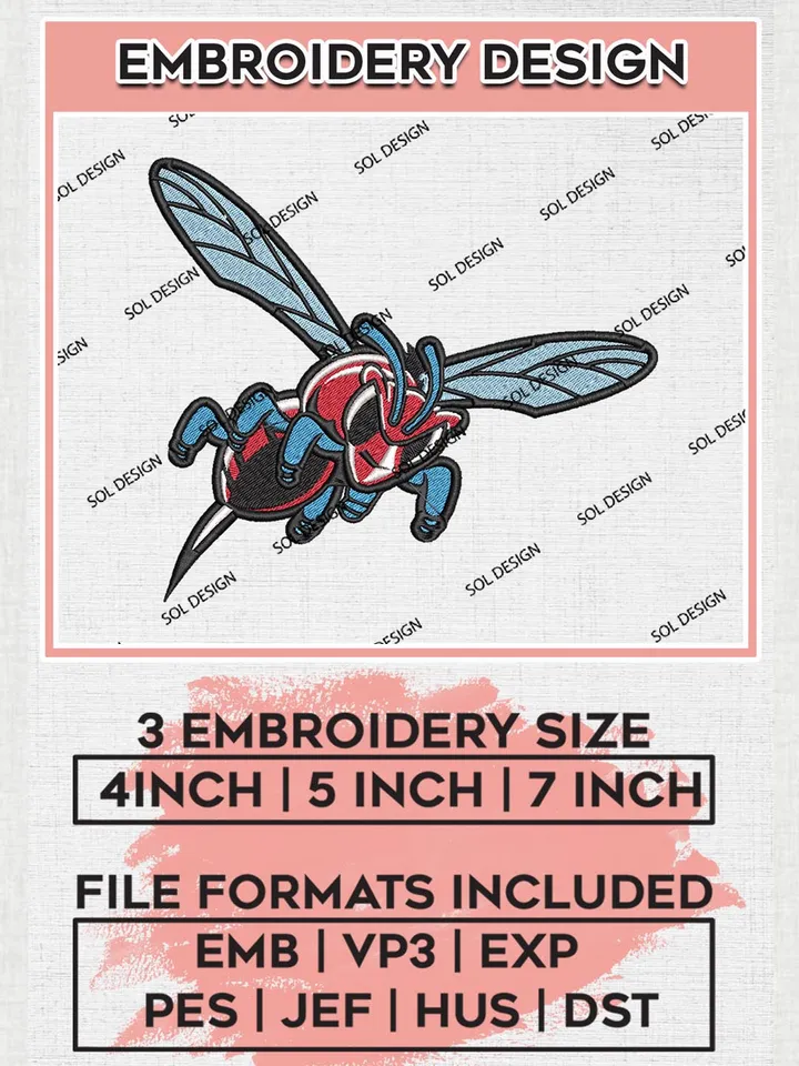 NCAA Delaware State Hornets Team Mascot Logo Machine Embroidery Design, NCAA Delaware State Hornets Team Design Design files, NCAA Team Embroidery Designs, NCAA Machine Embroidery Designs, Digital Download