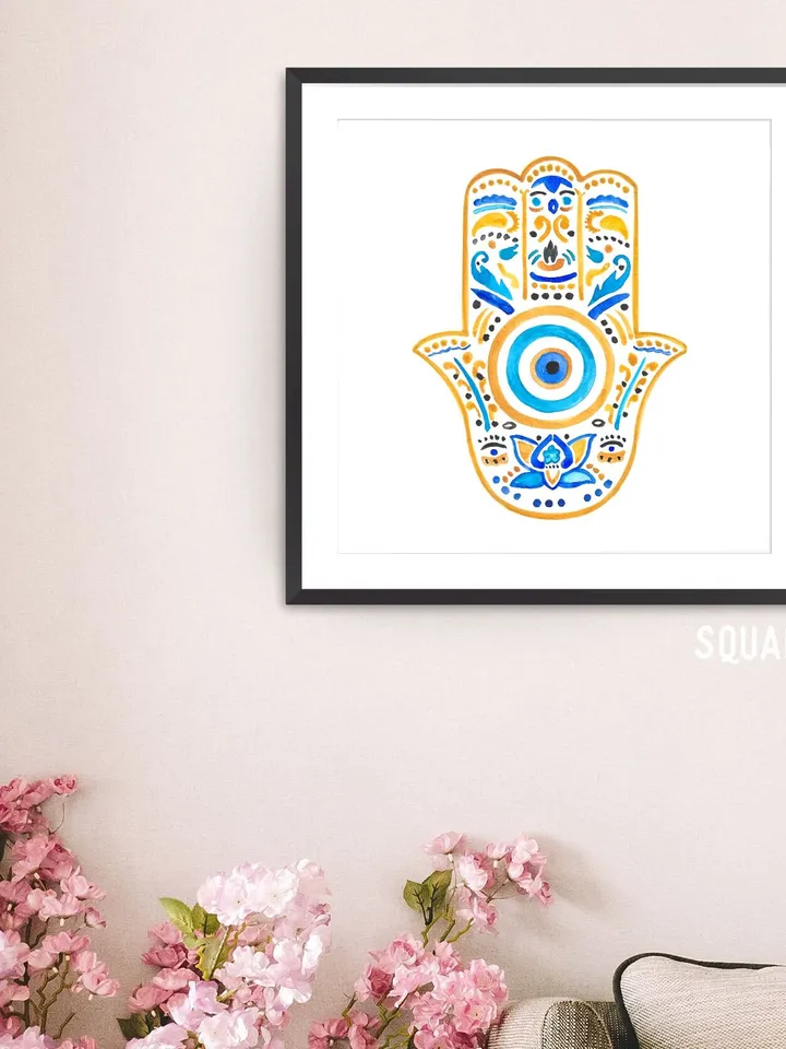 Hamsa Wall Art Watercolor Art Good Luck Decor Boho Wall Print Energy Art Hamsa Welcome Home New Mother Gift Nursery Room Jewish Gift Art