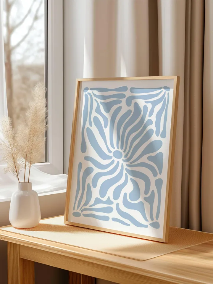 Soft Blue Wall Art Set of 2 Prints, Boho Flower Print, Blue Abstract Minimalist Organic, Blue Floral Wall Art, Wild Flower, Printable Art