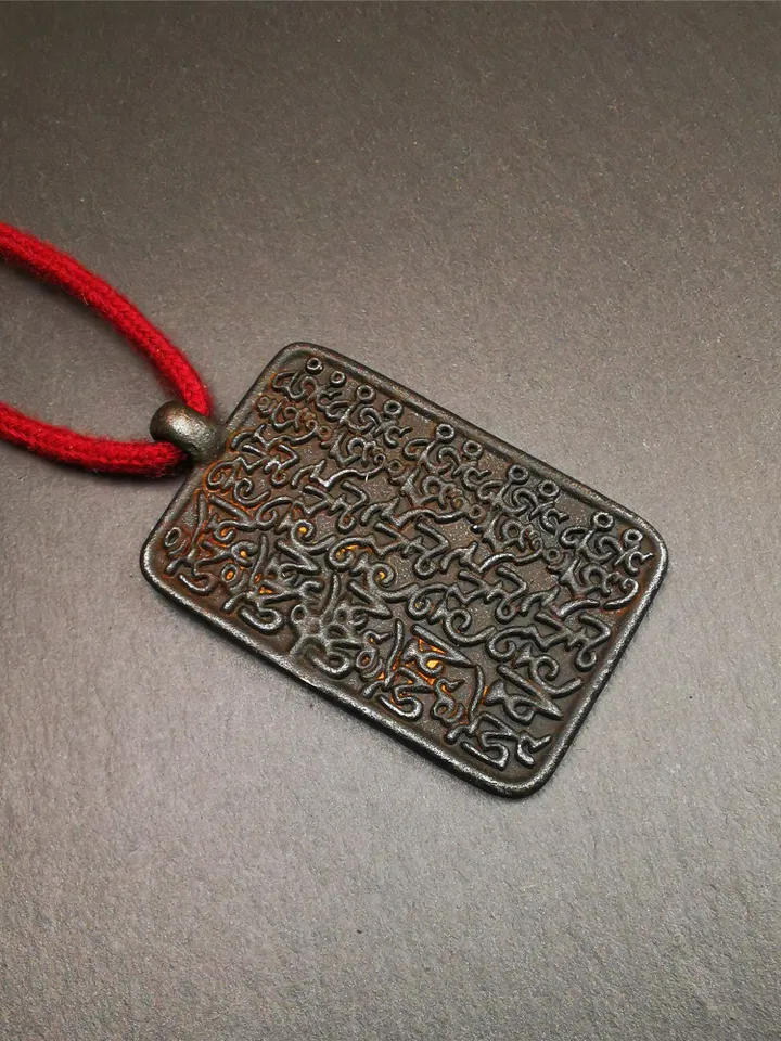 Gandhanra Handmade Tibetan Buddhist Amulet,Om Badge Pendant, Mantra of Om Mani Padme Hum, Made of Copper,2.52"