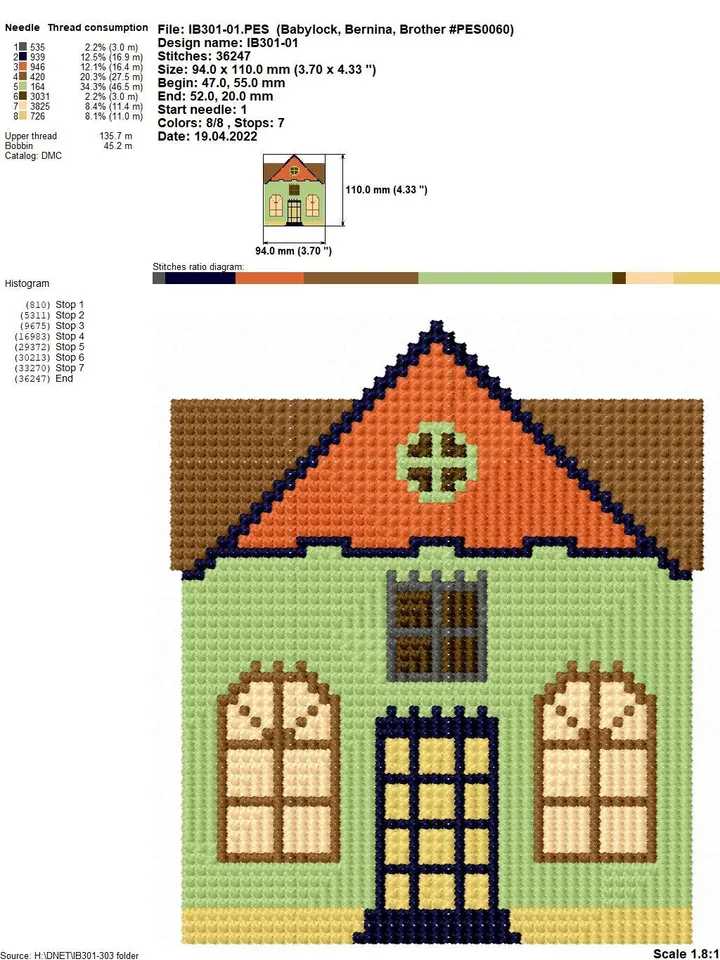 Сross-stitch constructor set machine embroidery design houses and trees digital embroidery patterns embroidery motif home and clothing decor