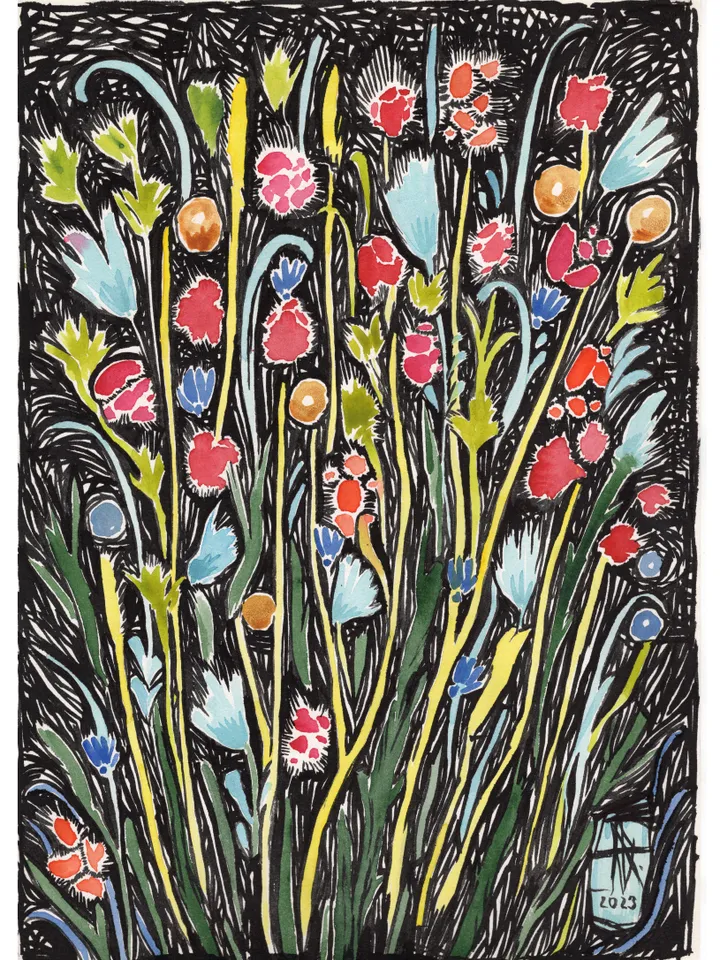 Watercolor painting. Abstraction. Flowers