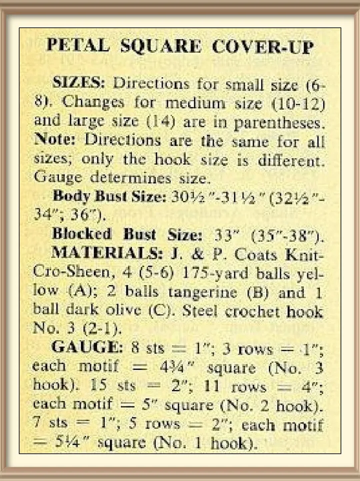 Vintage Crochet Pattern Petal Square Cover-Up Digital Download PDF