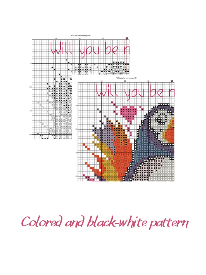 Cross stitch pattern Will you be my penguin?, cross stitch pattern PDF