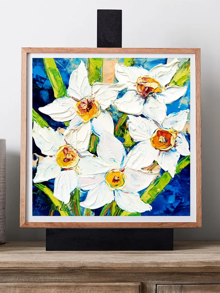 Daffodils Painting flower Impasto Original Art Flower Oil Painting Small Artwork Spring Flower Impressionist Art Gifts by ArtProkopaloSv