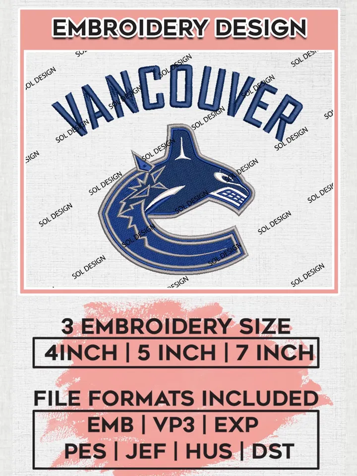 NHL Vancouver Logo Embroidery Designs, NHL Vancouver Canucks Team Logo Embroidery, Hockey Team Logo Emb Files, NHL Canucks, 3 sizes, Machine embroidery Files, Digital Download