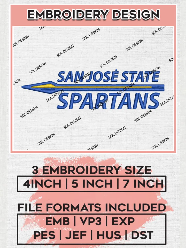 NCAA San José State Spartans Team Wordmark Logo Embroidery Design Files, NCAA San José State Spartans Machine Embroidery, NCAA Teams, 3 sizes, NCAA Machine embroidery designs, Digital Download