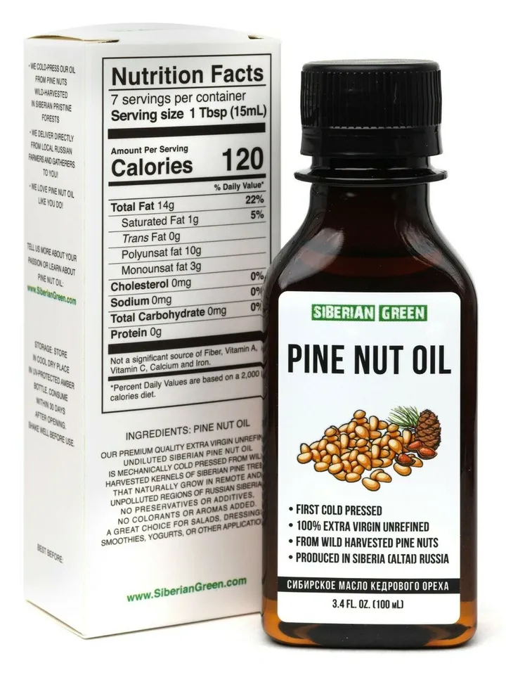 100% Siberian PINE NUT OIL Extra Virgin Unrefined First Cold-Pressed 100 ml