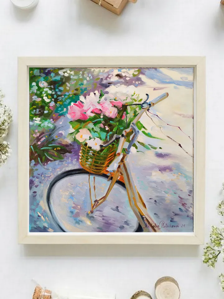 Floral painting Flower Bike Original Art Floral Artwork fine art oil painting