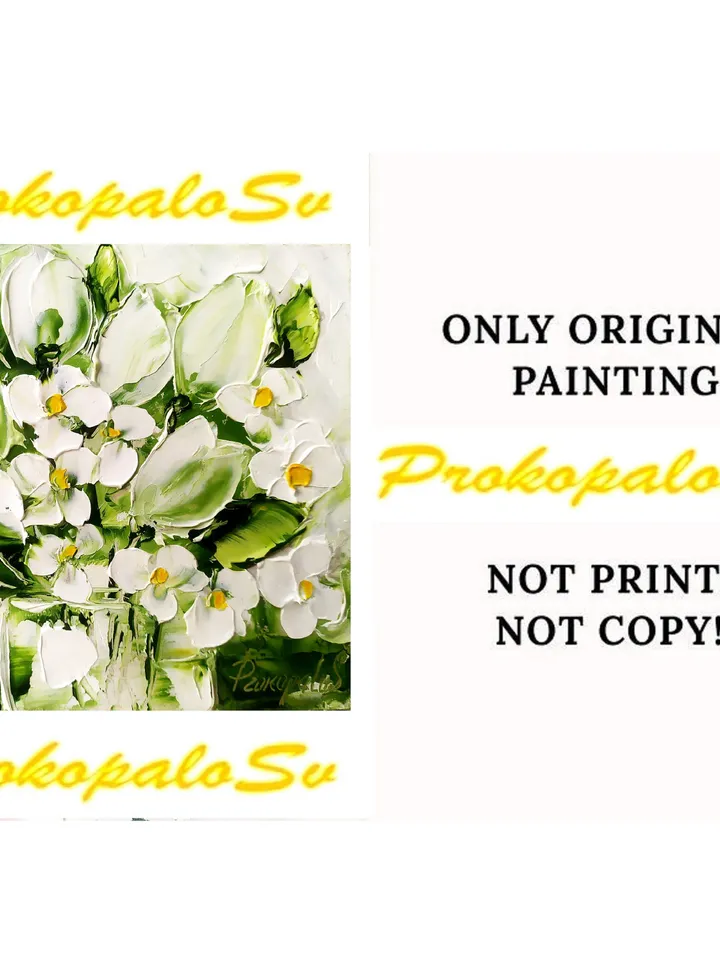 Daisy Tulip Painting Flowers Original Art Impasto Oil Painting 6 by 6 Floral Small Painting Christmas Gift by ArtProkopaloSv