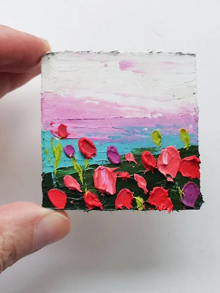 花卉掛畫 手工油畫 微型绘画 油畫 好運 春林初盛 by Verafe