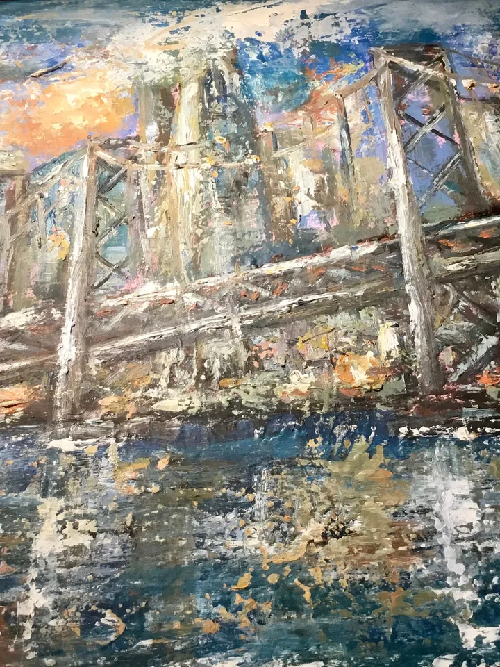 San Francisco at sunset,original oil painting stretched canvas,textured impasto cityscape,USA bridges and cities wall hanging,,large canvas