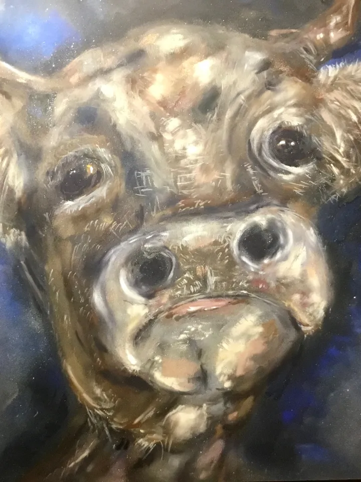 Cow in love,original soft pastel painting on pastelmat,animals pastel painting,one of a kind artwork,wall hanging,gift.