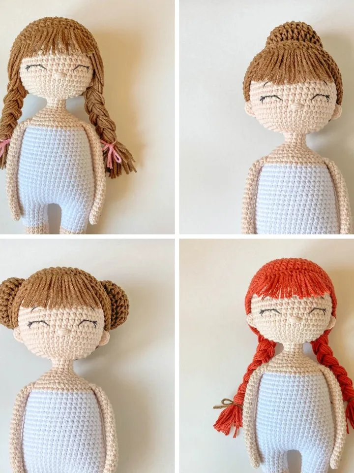 Crochet May doll body pattern plus 4 hairstyles, basic doll body, base amigurumi doll pattern, hairstyles for doll pattern, DIY soft doll