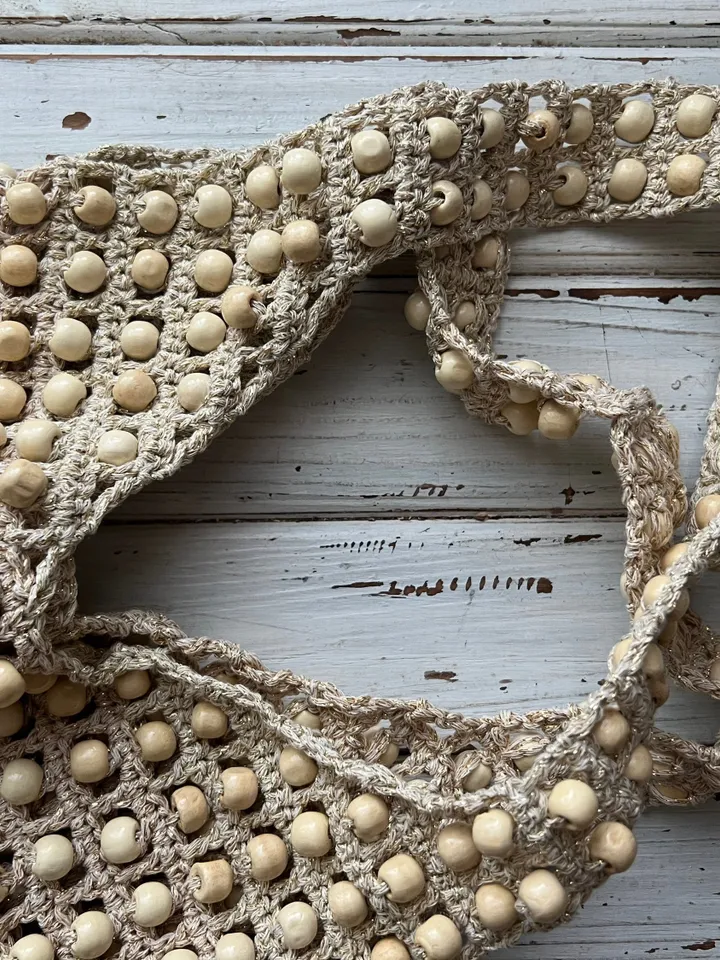 Crochet cotton bag with beads, net avoska bag, market vegan bag, tote beige bag, eco friendly bag, macrame tote, zero waist