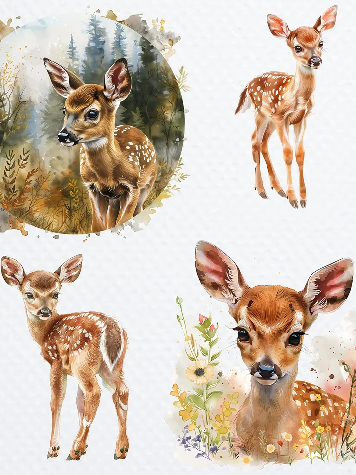 10 Fawn Baby PNG, Bemby for sublimation, Printable Watercolor Fawn Baby clipart, High Quality PNGs, Digital download, Paper crafts