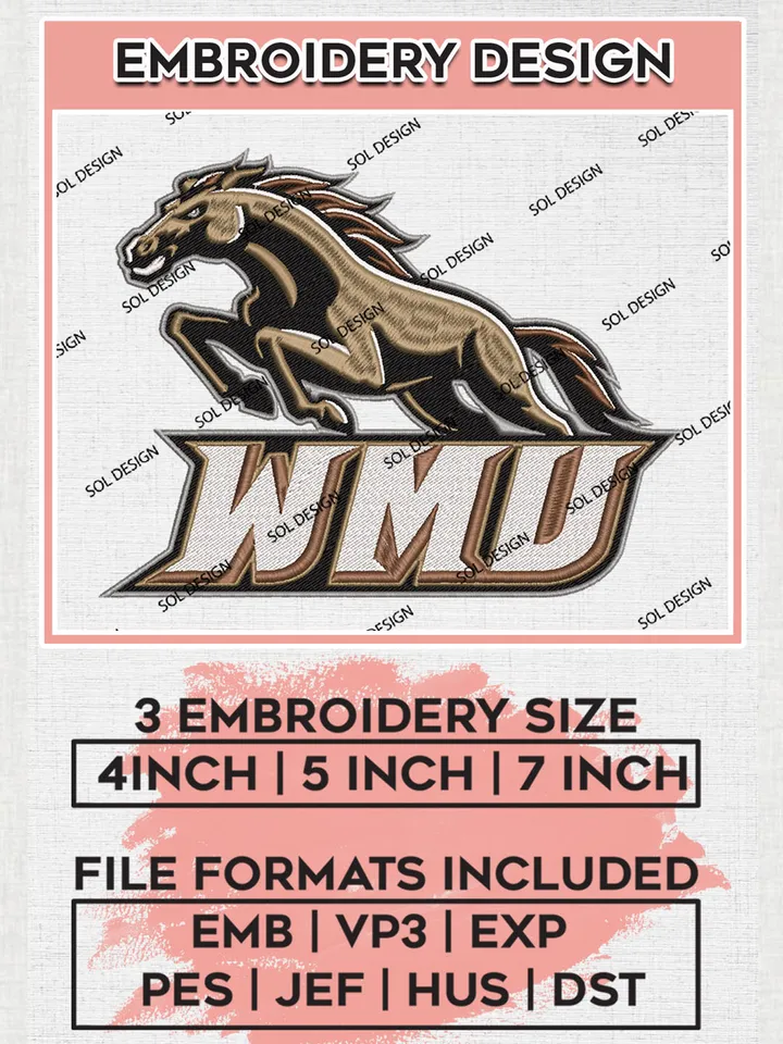WMU Broncos College Football Team Mascot Logo embroidery designs, NCAA Western Michigan Broncos Logo Machine embroidery designs, NCAA Team Logo embroidery designs, NCAA Game Day Machine embroidery designs, Digital Download