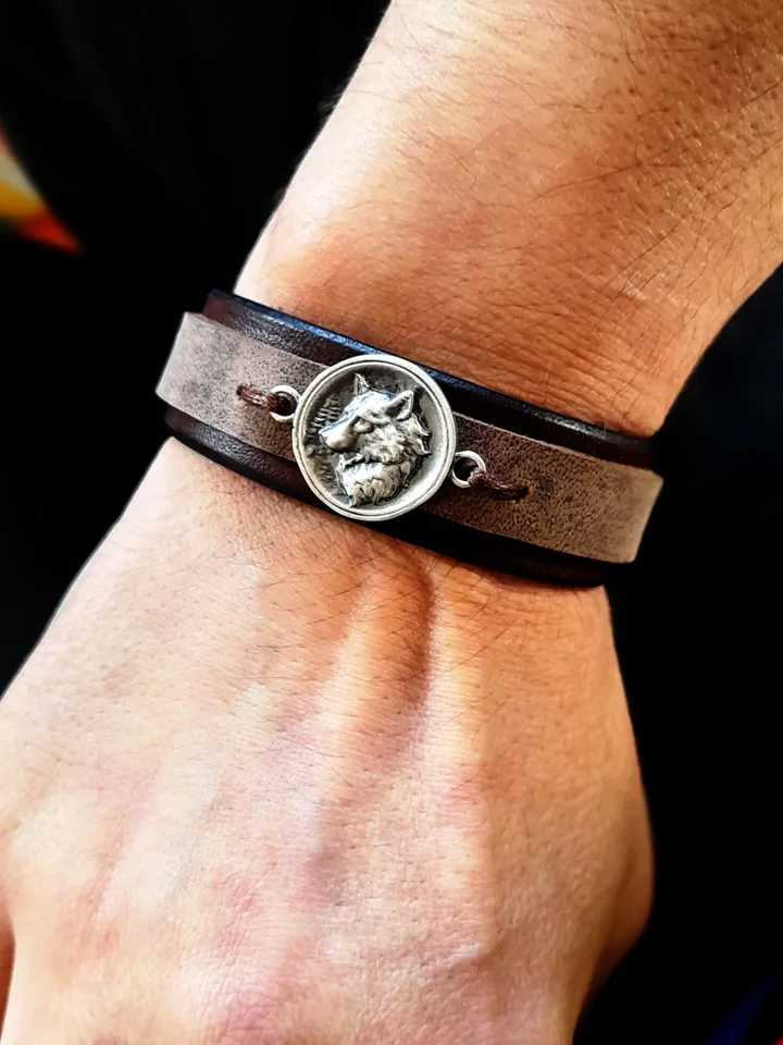 Silver 925 Wolf Bracelet, White Fang, Great Nordic Wolf, Gray Wolf, Spirit Animal Power/Totem Animal, Spiritual Bracelet, Fighter Bracelet