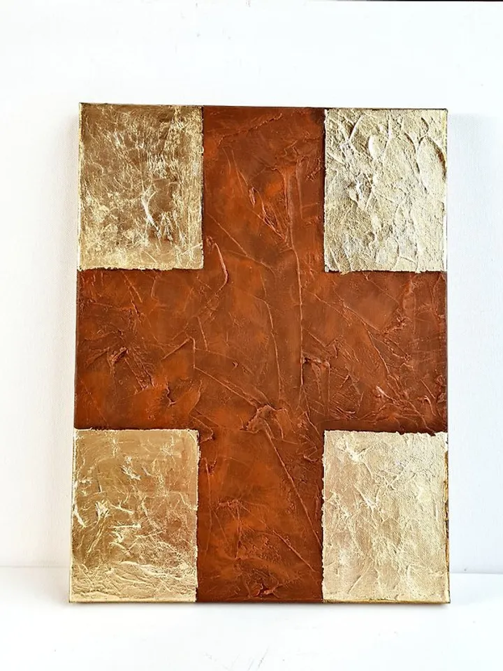 Gold leaf painting on canva Original art Modern abstract textural wall art decor