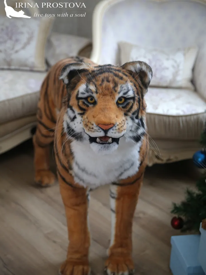 Tiger realistic plush animals. Ooak toy. Big tiger stuffed toy