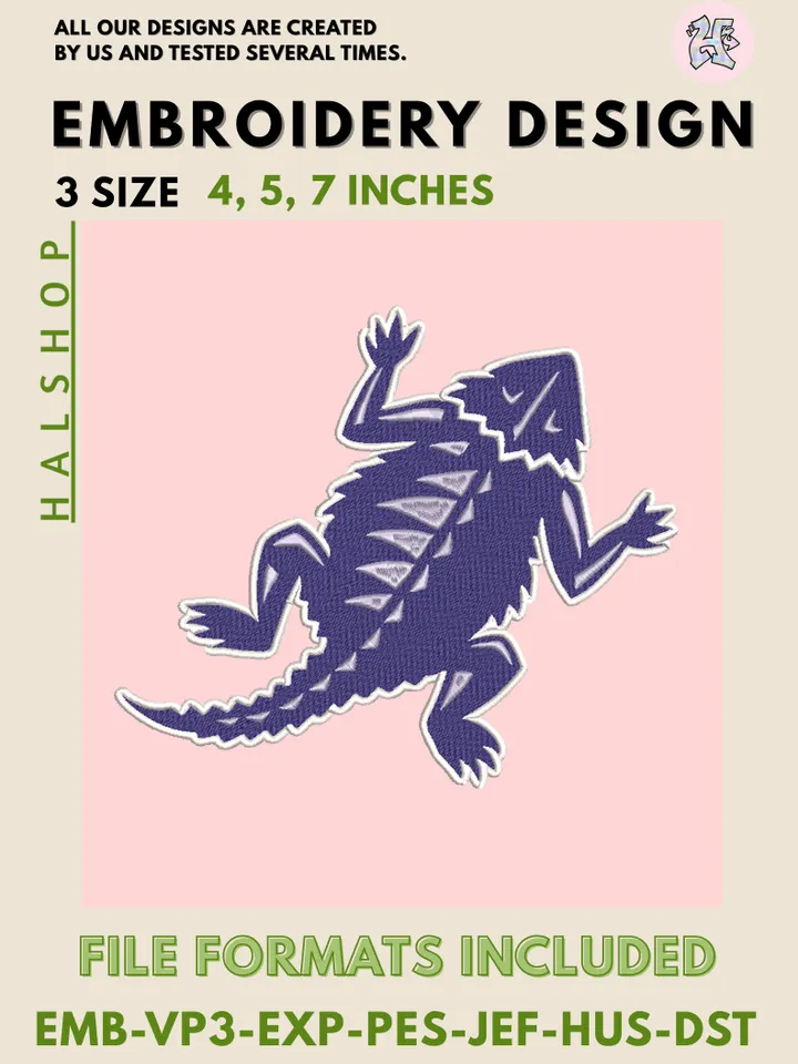 Texas Christian University Horned Frogs Embroidery Design | NCAA Team Logo | PES, DST, EXP Files | Machine Embroidery Pattern