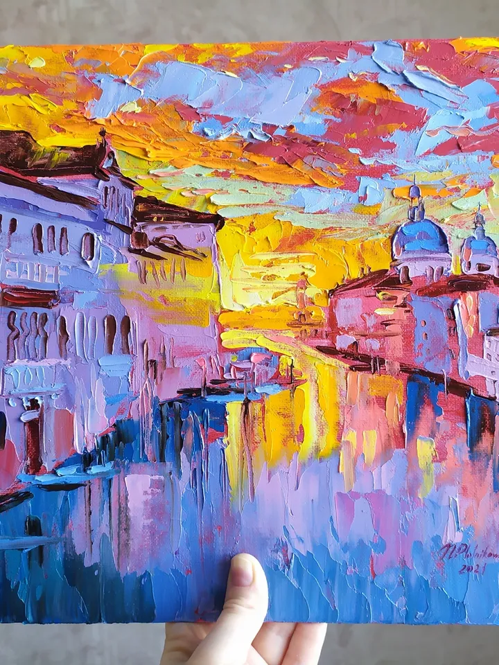 Venice painting Italy Original art Grand Canal wall art Italian artwork square art 12 by 12 by Natalia Plotnikova