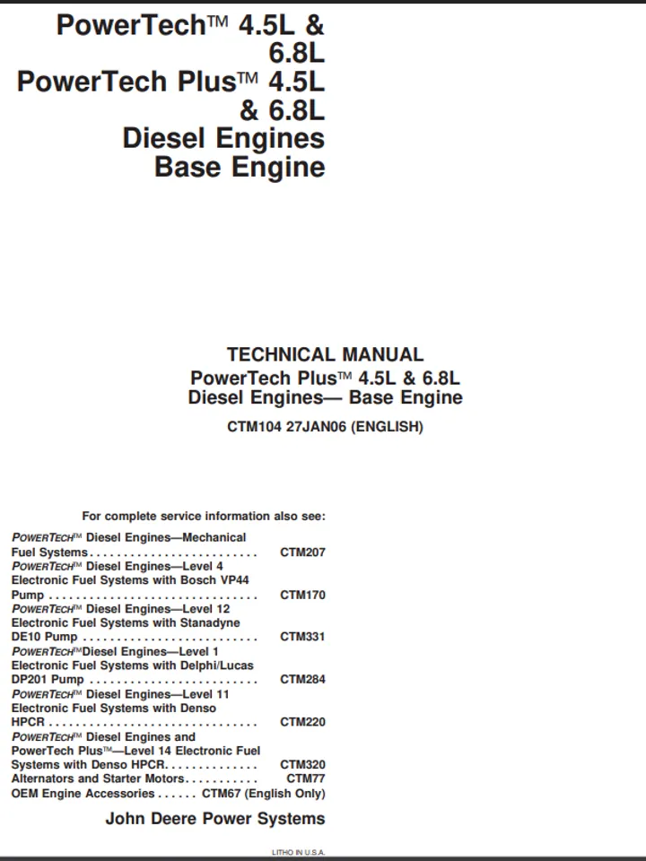 4045 6068 Diesel Engines John Deere Service Manual Repair CTM320