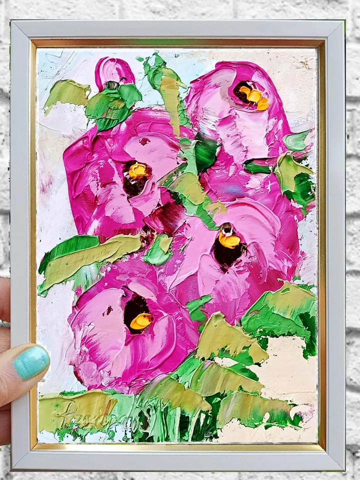 Peonies painting Flowers original oil painting Small Original art Peony wall art Pink peonies artwork Floral New home gifts 7x5 in