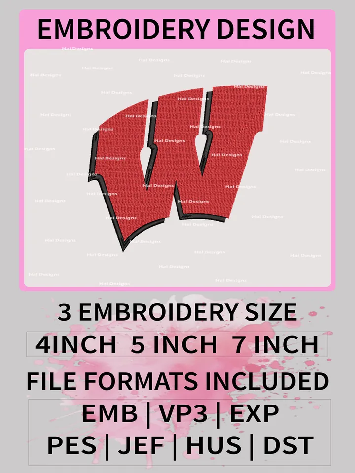 NCAA Wisconsin Badgers Embroidery File, 3 Sizes, 6 Formats, NCAA Machine Embroidery Design, NCAA Logo, NCAA Teams